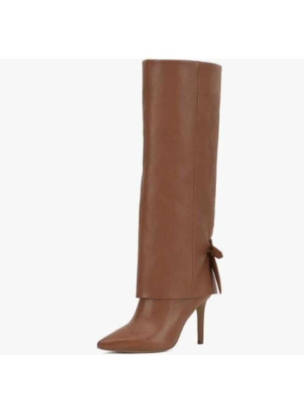 Pazzion Womens Retro Closed Pointy Toe Fold Over Knee High Boots Stilettos Brown